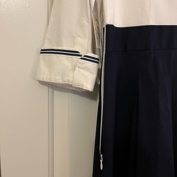 Eliza J Navy and White Pleated Skirt Ruffle Dress - Picture 8 of 10